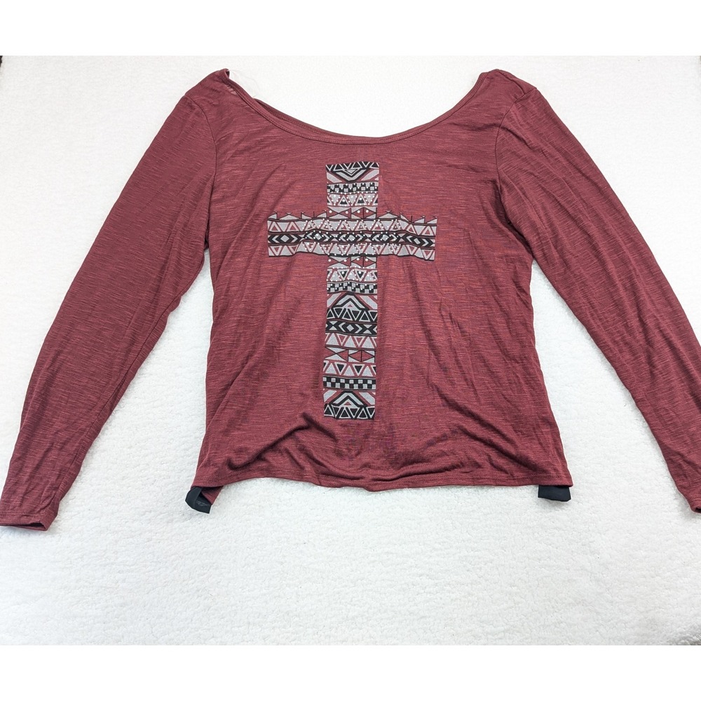 NWT Vanity Women's Studded Cross Wine Red Blouse Shirt XL USA